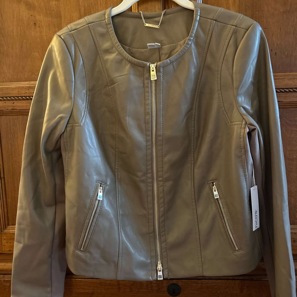 Chicos vegan leather moto style jacket.